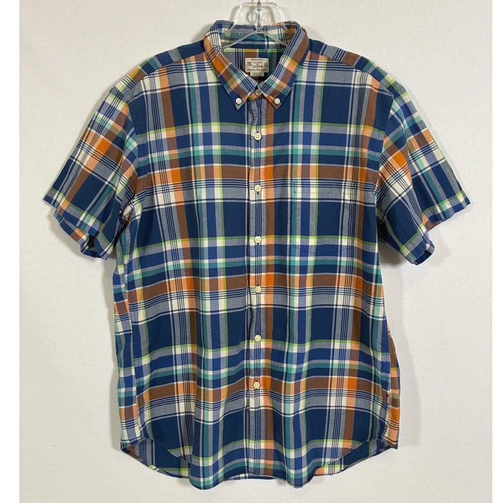 J.Crew Mens L Blue Orange Madras Plaid Short Sleeve Button Down Shirt 26352
